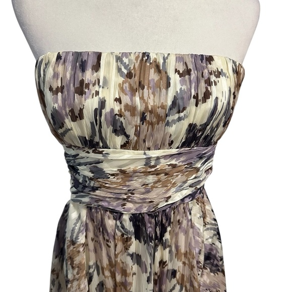 BCBGMaxAzria Strapless Floral 100% Silk Dress Lavender Cream Cocktail Formal 8 - Picture 4 of 9